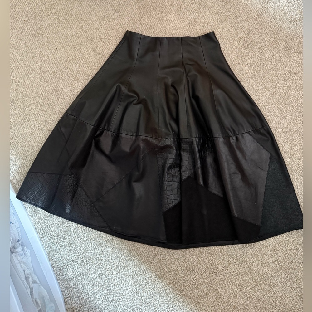 genuine Leather Black Patchwork A-Line Skirt - image 1